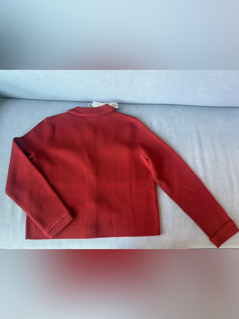 Sezane Terracotta Red Knit Cropped Betty Cardigan Jacket - Picture 6 of 8